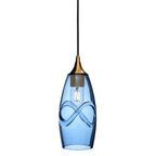 147 Single Pendant Light-Bicycle Glass Co-Polished Brass 15ft Cord + Track Mount-Swell-Steel Blue-Bicycle Glass Co