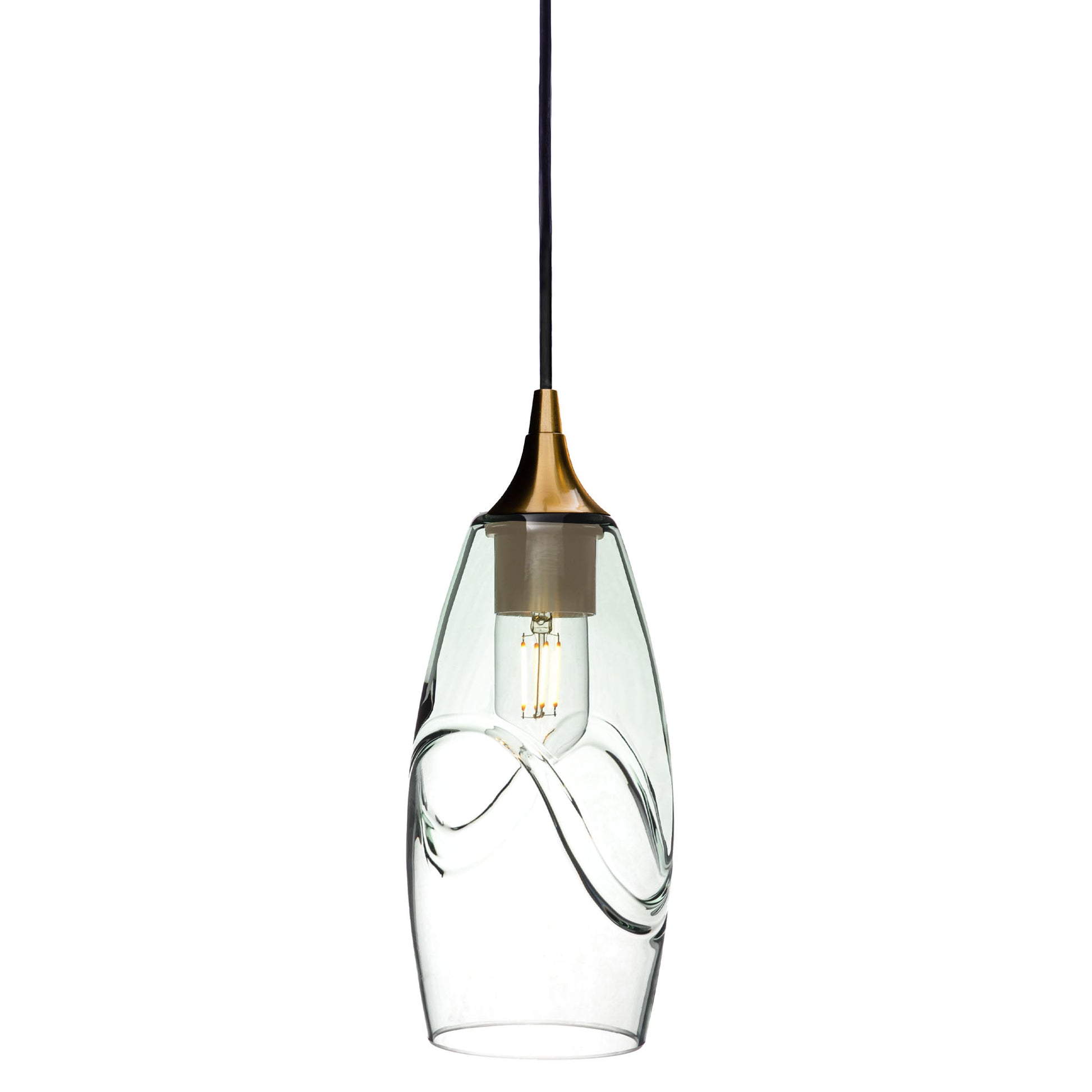 147 Single Pendant Light-Bicycle Glass Co-Polished Brass 15ft Cord + Track Mount-Swell-Eco Clear-Bicycle Glass Co