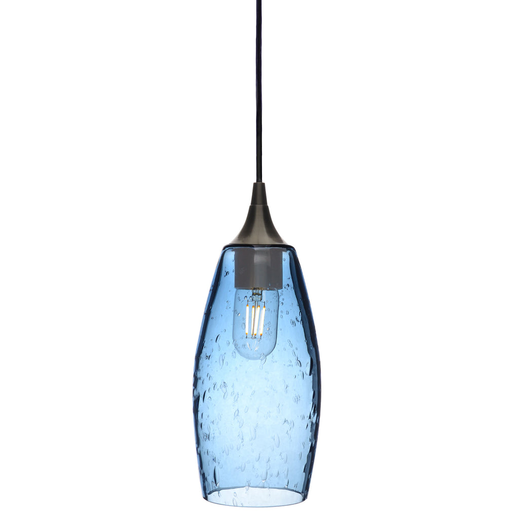 147 Single Pendant Light-Bicycle Glass Co-Antique Bronze 15ft Cord + Track Mount-Lunar-Steel Blue-Bicycle Glass Co