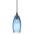 147 Single Pendant Light-Bicycle Glass Co-Antique Bronze 15ft Cord + Track Mount-Lunar-Steel Blue-Bicycle Glass Co