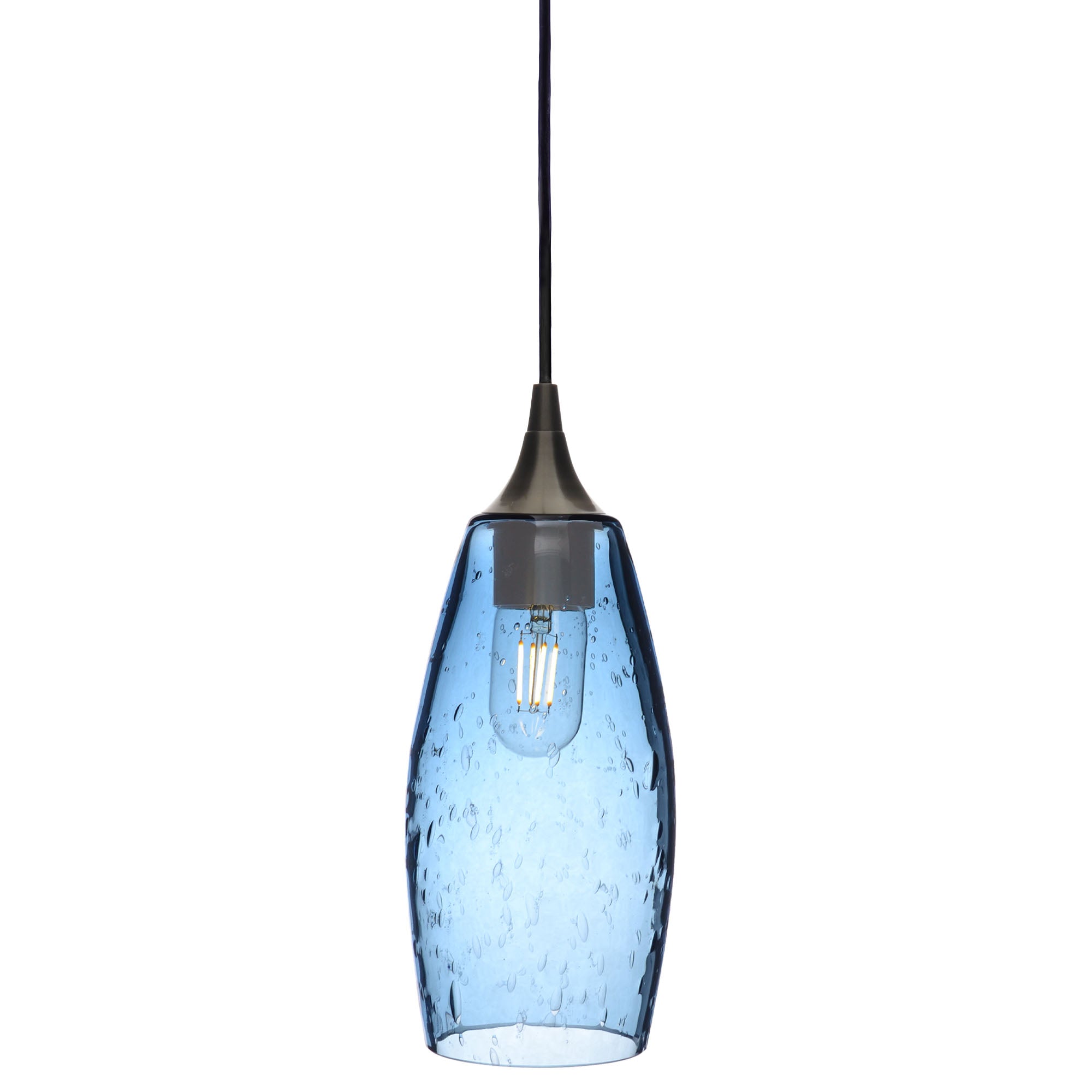 147 Single Pendant Light-Bicycle Glass Co-Antique Bronze 15ft Cord + Track Mount-Lunar-Steel Blue-Bicycle Glass Co