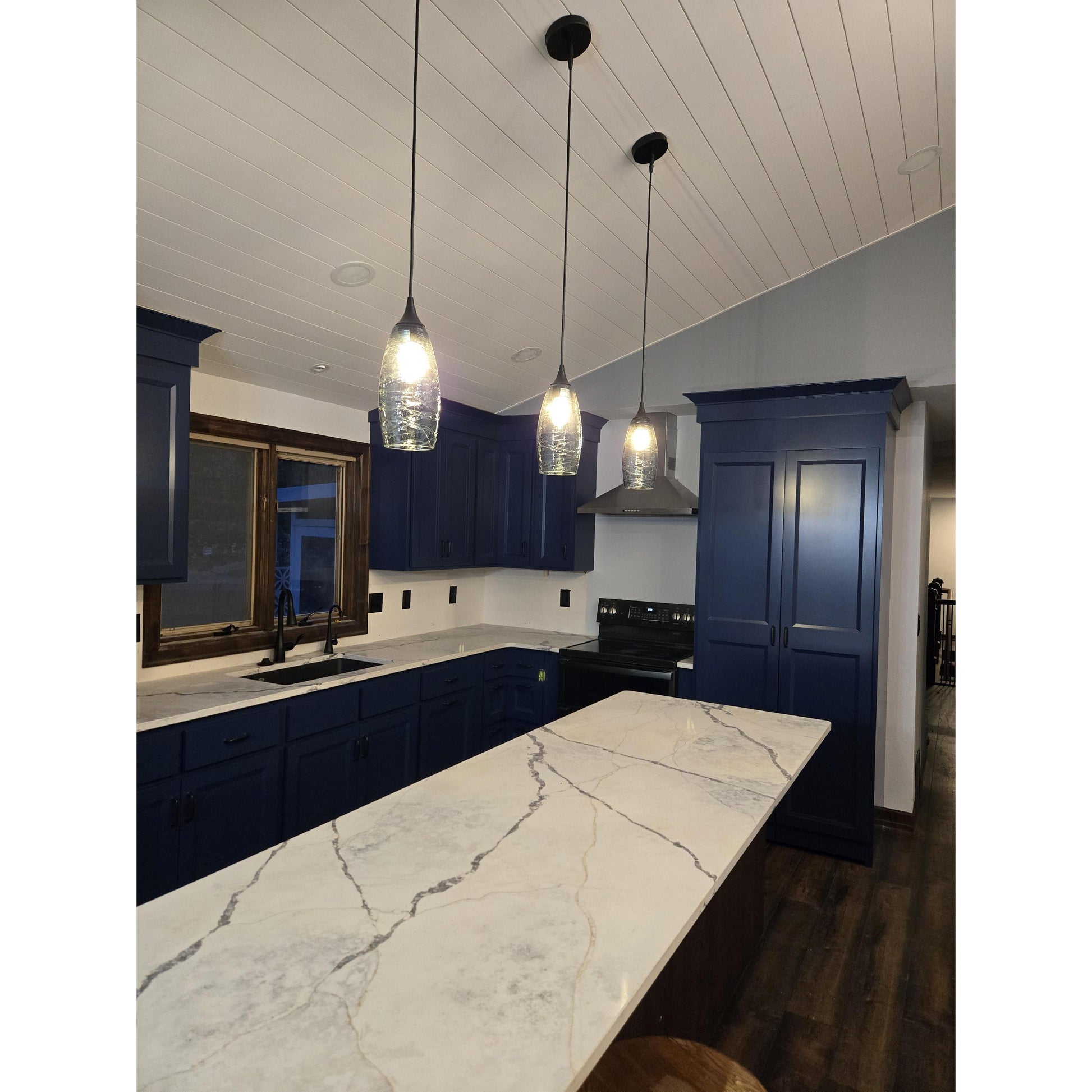 147 Single Pendant Light-Pendant Light-Bicycle Glass Co-Matte Black - 8ft Cord-Lunar-Steel Blue-Bicycle Glass Co