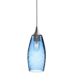 147 Single Pendant Light-Bicycle Glass Co-Brushed Nickel 15ft Cord + Track Mount-Lunar-Steel Blue-Bicycle Glass Co