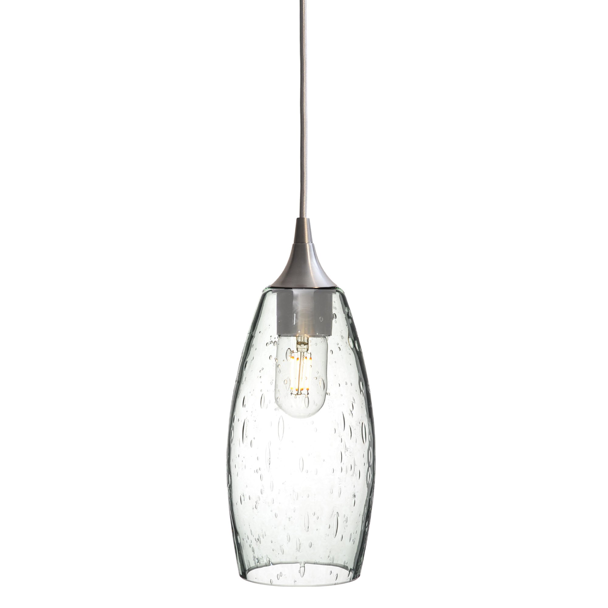 147 Single Pendant Light-Bicycle Glass Co-Brushed Nickel - 4ft Cord-Lunar-Eco Clear-Bicycle Glass Co