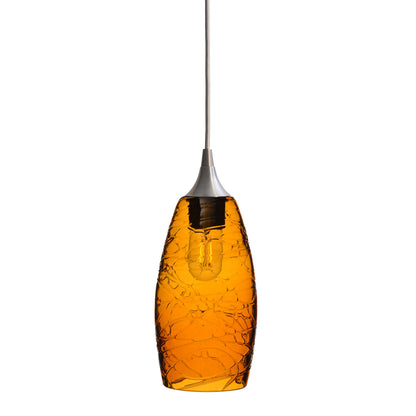 147 Single Pendant Light-Bicycle Glass Co-Brushed Nickel - 4ft Cord-Spun-Golden Amber-Bicycle Glass Co