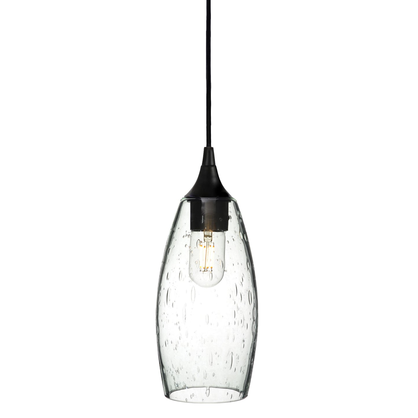 147 Single Pendant Light-Bicycle Glass Co-Matte Black 15ft Cord + Track Mount-Lunar-Eco Clear-Bicycle Glass Co