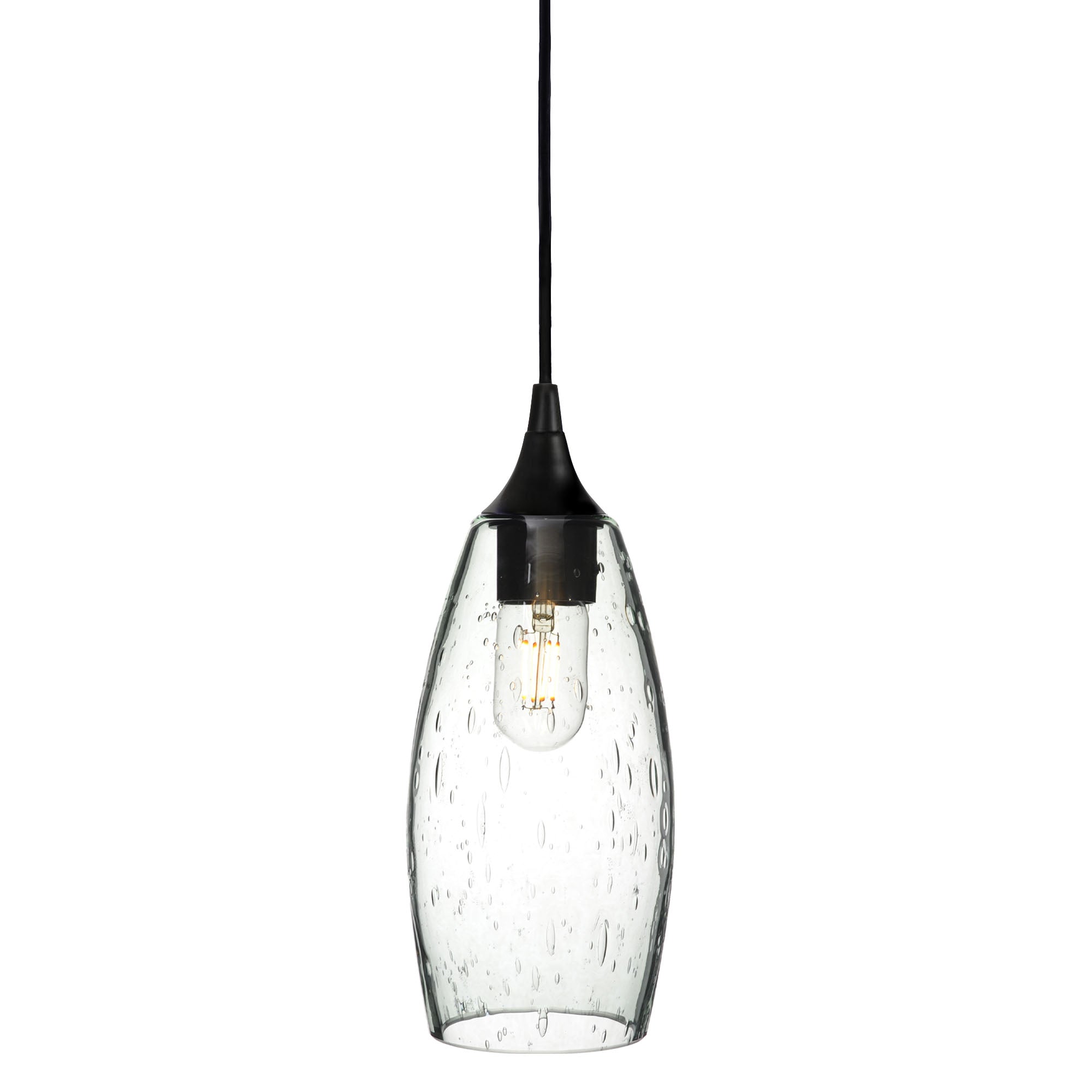 147 Single Pendant Light-Bicycle Glass Co-Matte Black 15ft Cord + Track Mount-Lunar-Eco Clear-Bicycle Glass Co