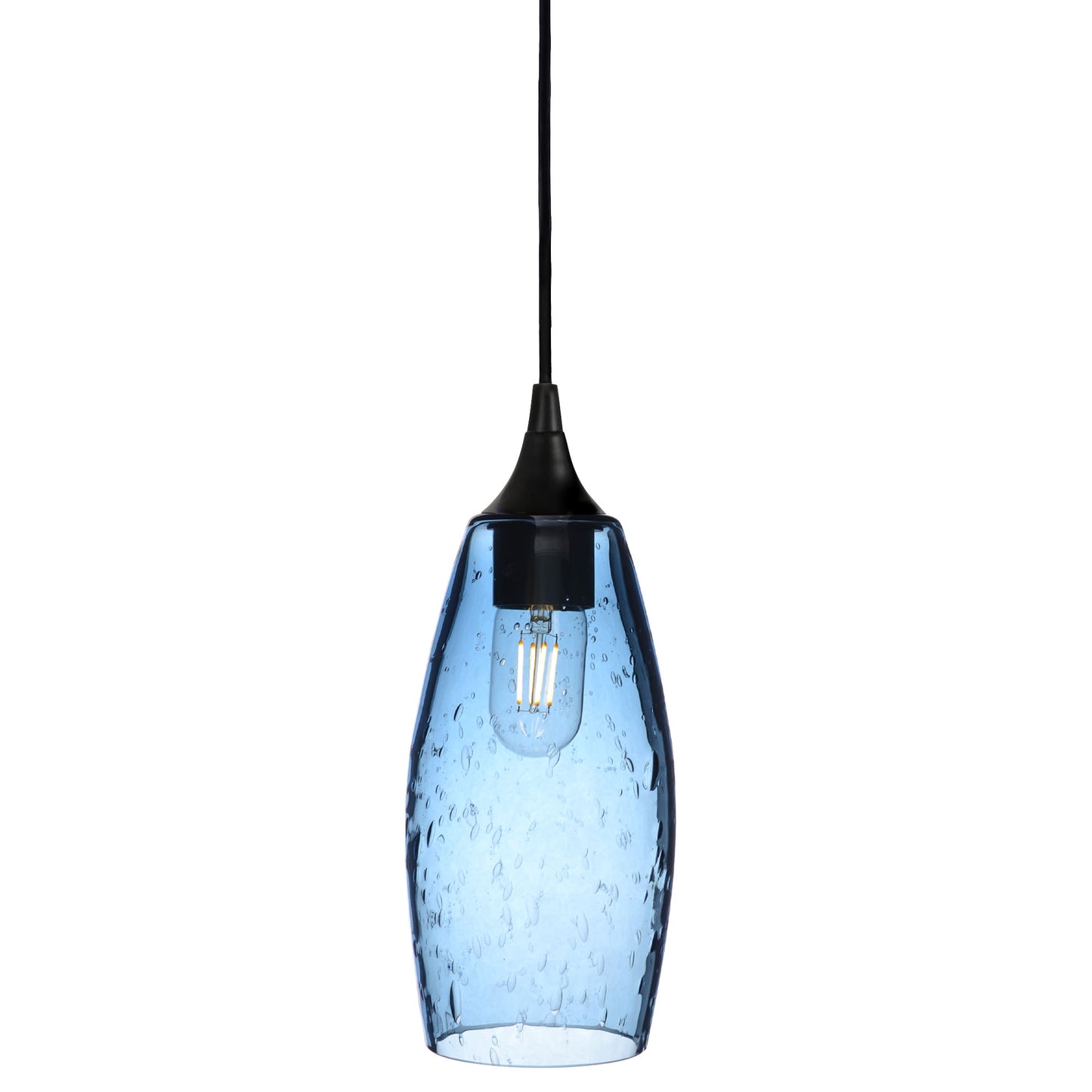 147 Single Pendant Light-Bicycle Glass Co-Matte Black 15ft Cord + Track Mount-Lunar-Steel Blue-Bicycle Glass Co