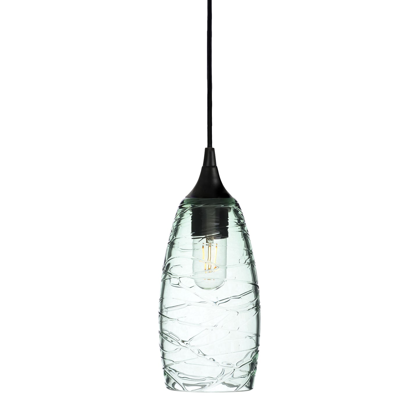 147 Single Pendant Light-Bicycle Glass Co-Matte Black 15ft Cord + Track Mount-Spun-Eco Clear-Bicycle Glass Co