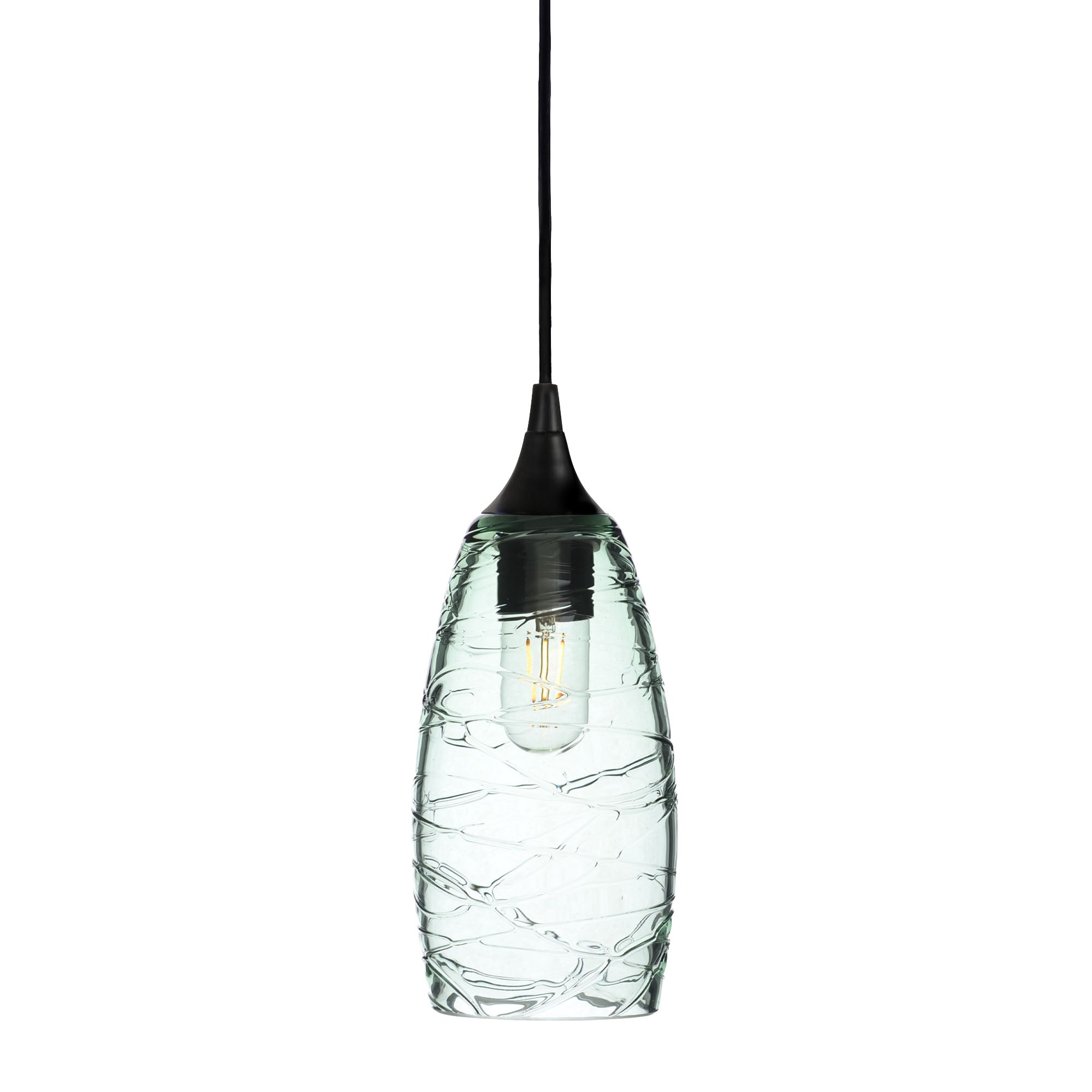 147 Single Pendant Light-Bicycle Glass Co-Matte Black 15ft Cord + Track Mount-Spun-Eco Clear-Bicycle Glass Co