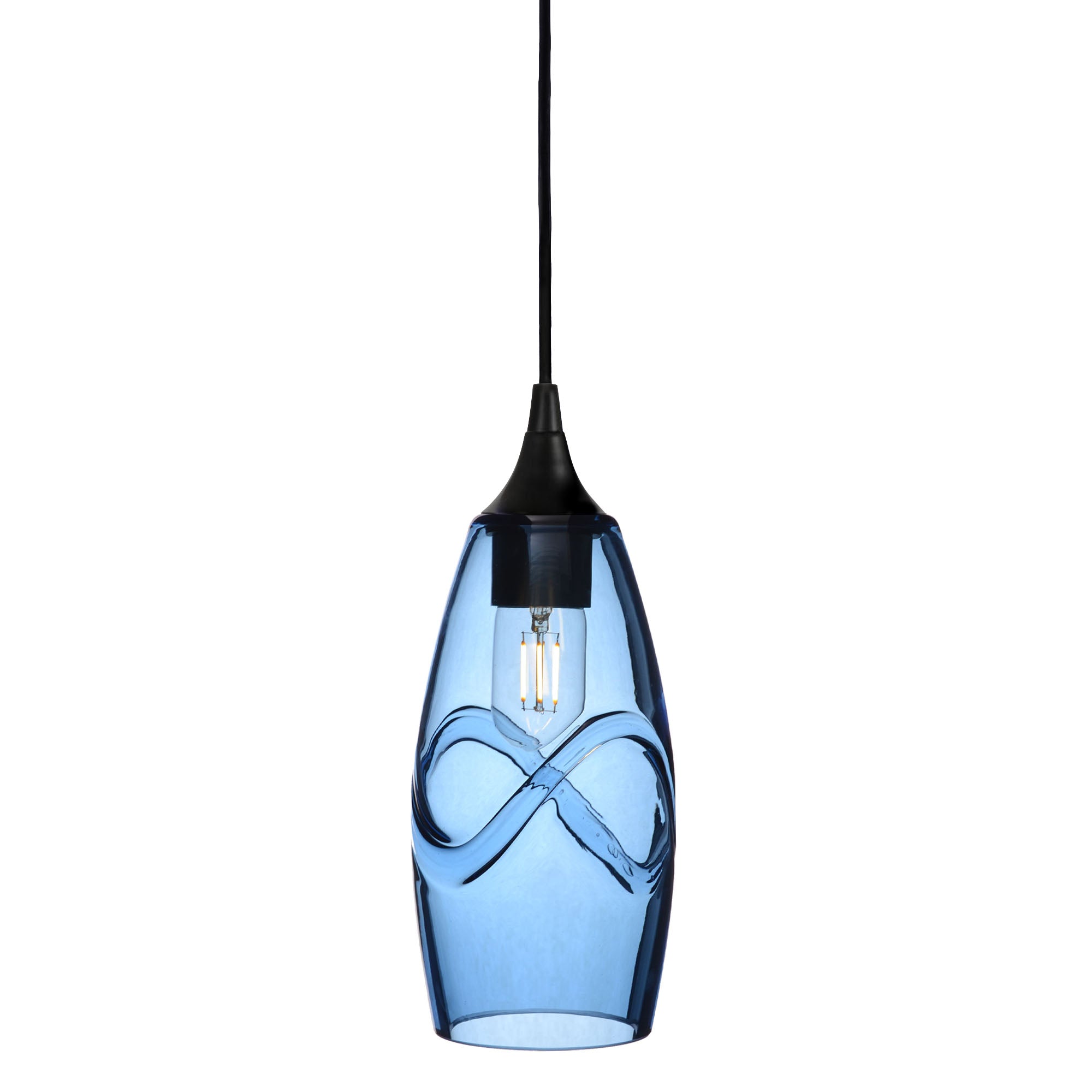 147 Single Pendant Light-Bicycle Glass Co-Matte Black 15ft Cord + Track Mount-Swell-Steel Blue-Bicycle Glass Co