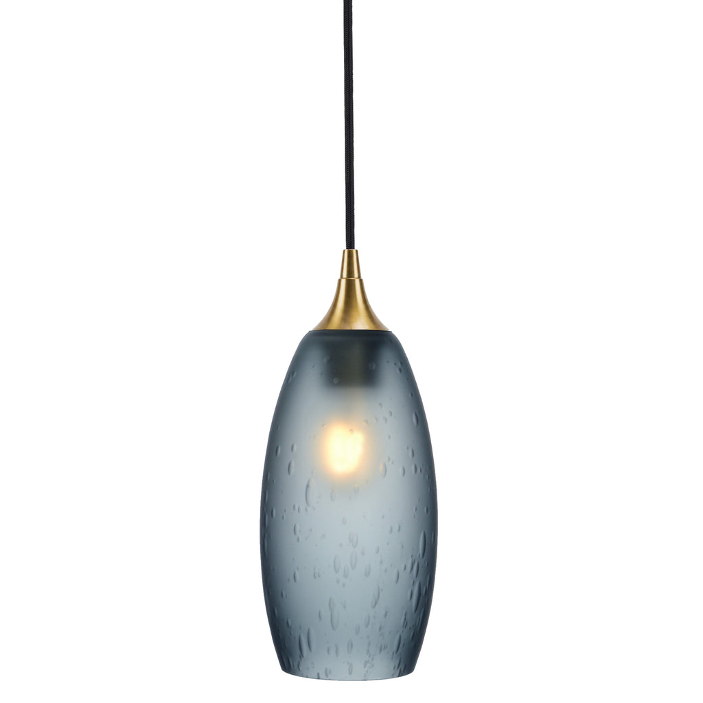 147 Single Pendant Light-Bicycle Glass Co-Polished Brass - 4ft Cord-Celestial-Steel Blue-Bicycle Glass Co