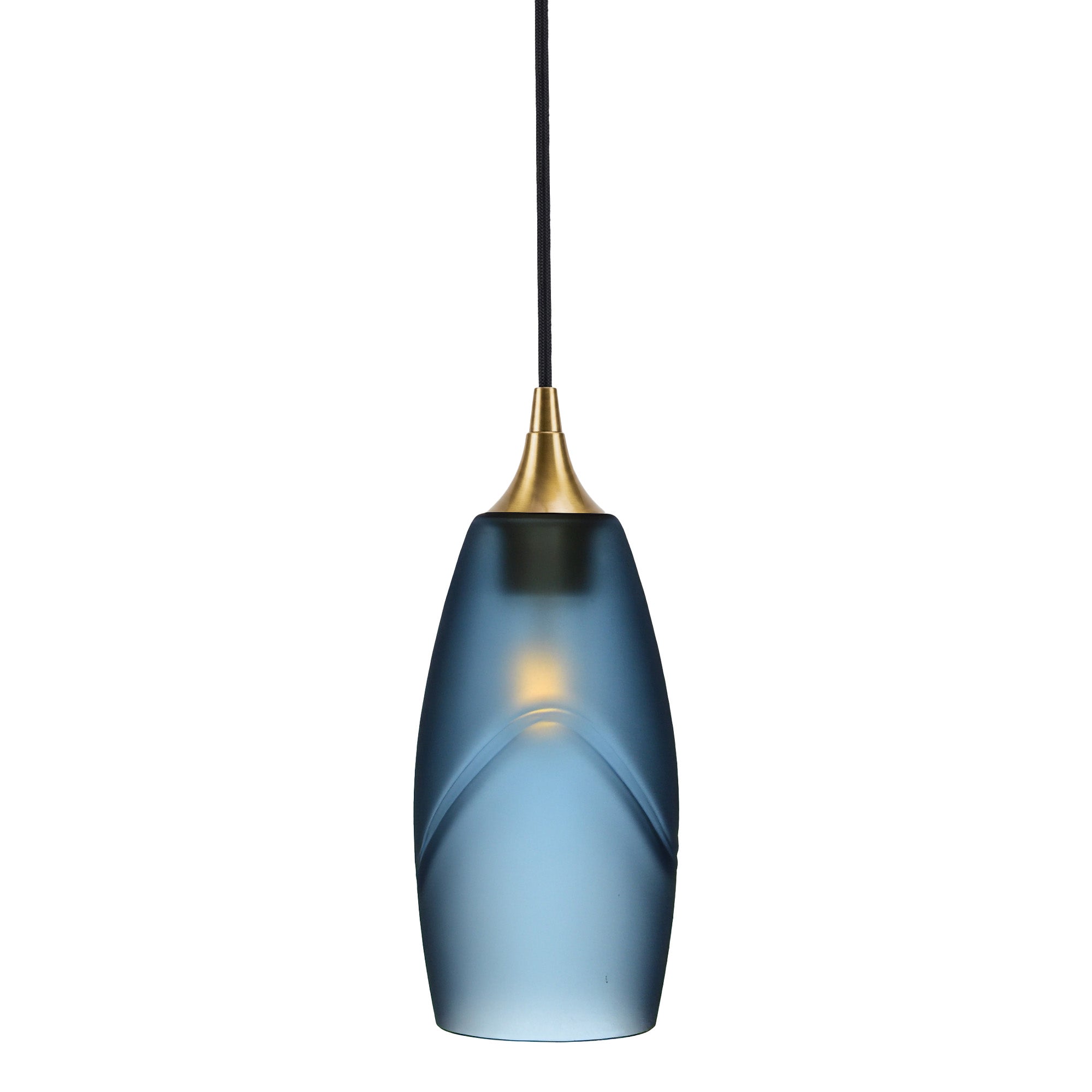 147 Single Pendant Light-Bicycle Glass Co-Polished Brass - 4ft Cord-Glacial-Steel Blue-Bicycle Glass Co