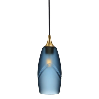 147 Single Pendant Light-Bicycle Glass Co-Polished Brass - 4ft Cord-Glacial-Steel Blue-Bicycle Glass Co