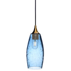 147 Single Pendant Light-Bicycle Glass Co-Polished Brass - 4ft Cord-Lunar-Steel Blue-Bicycle Glass Co