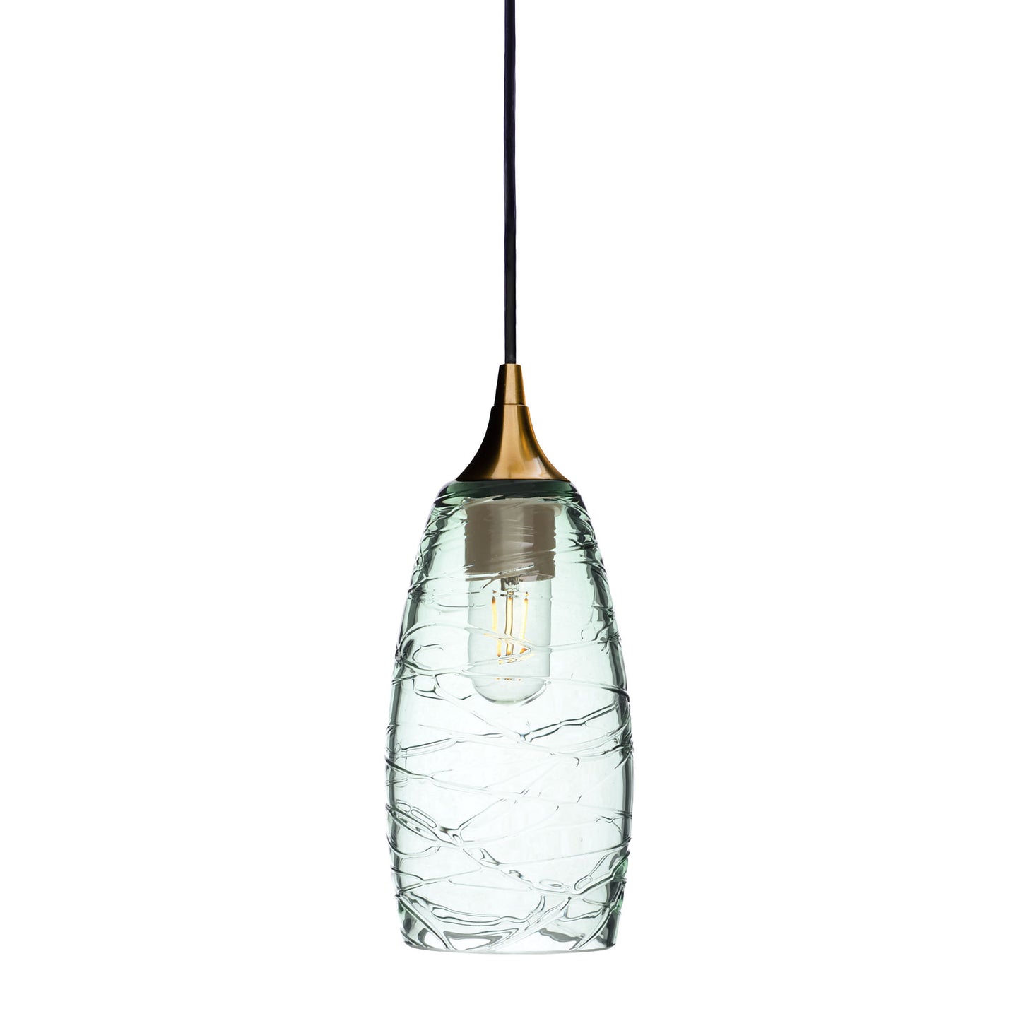 147 Single Pendant Light-Bicycle Glass Co-Polished Brass - 4ft Cord-Spun-Eco Clear-Bicycle Glass Co