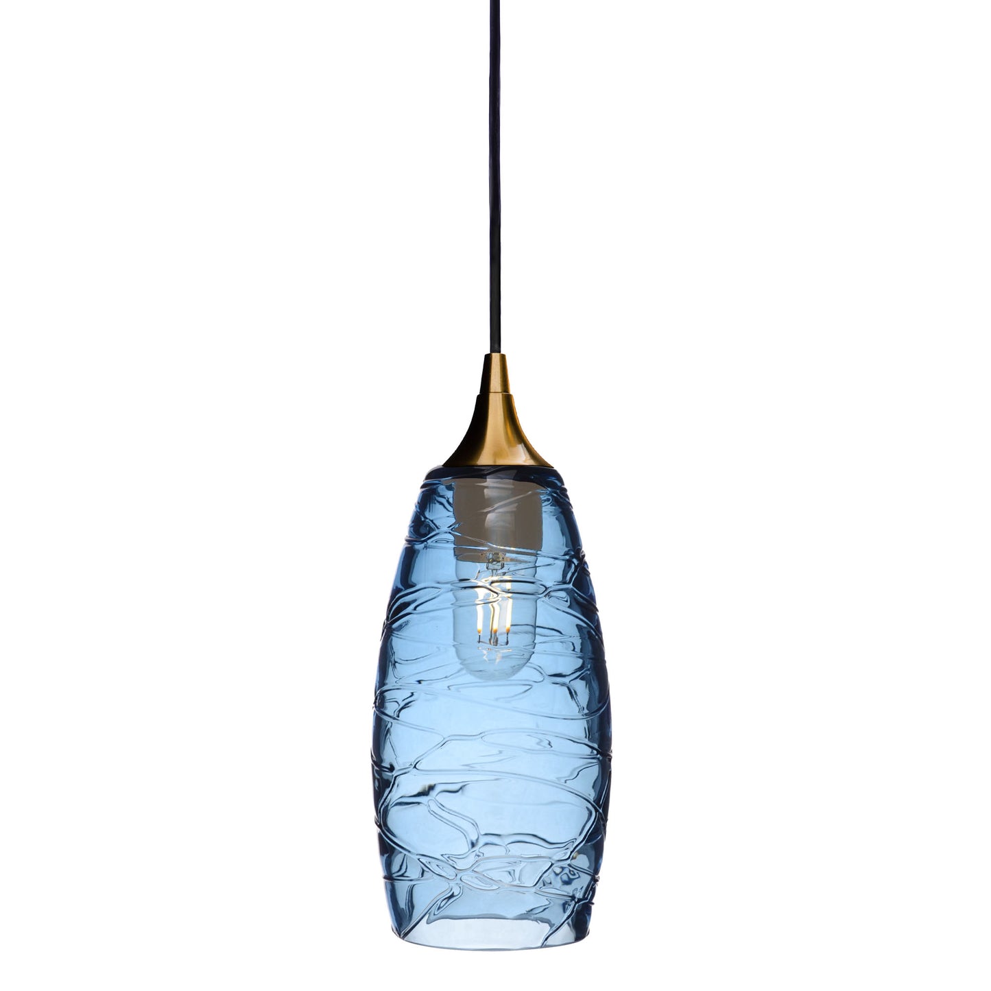 147 Single Pendant Light-Bicycle Glass Co-Polished Brass - 4ft Cord-Spun-Steel Blue-Bicycle Glass Co
