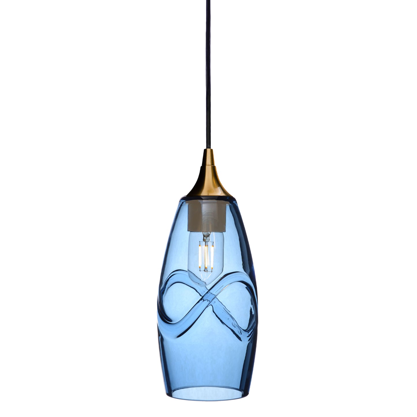 147 Single Pendant Light-Bicycle Glass Co-Polished Brass - 4ft Cord-Swell-Steel Blue-Bicycle Glass Co