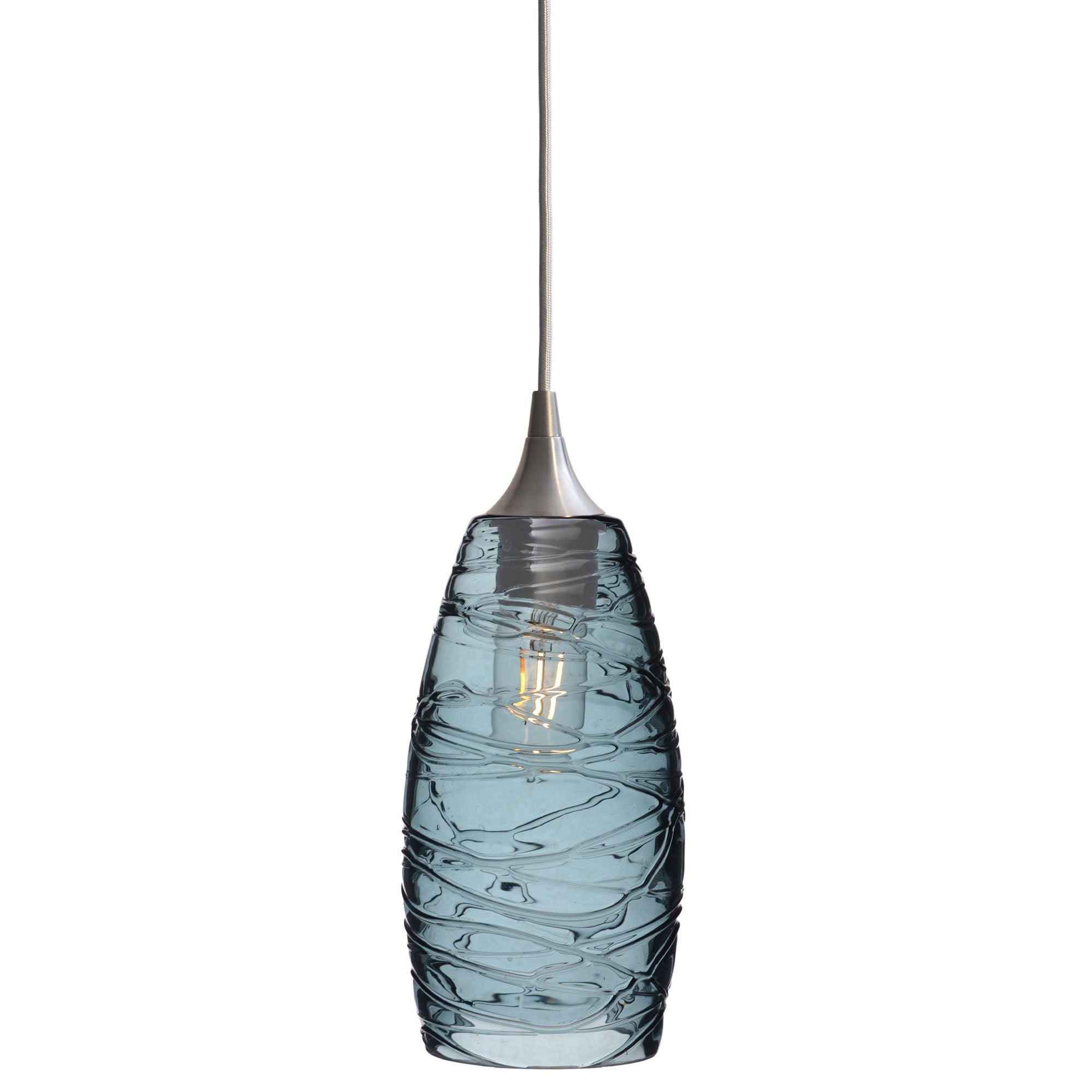 147 Single Pendant Light-Bicycle Glass Co-Brushed Nickel 15ft Cord + Track Mount-Spun-Slate Gray-Bicycle Glass Co