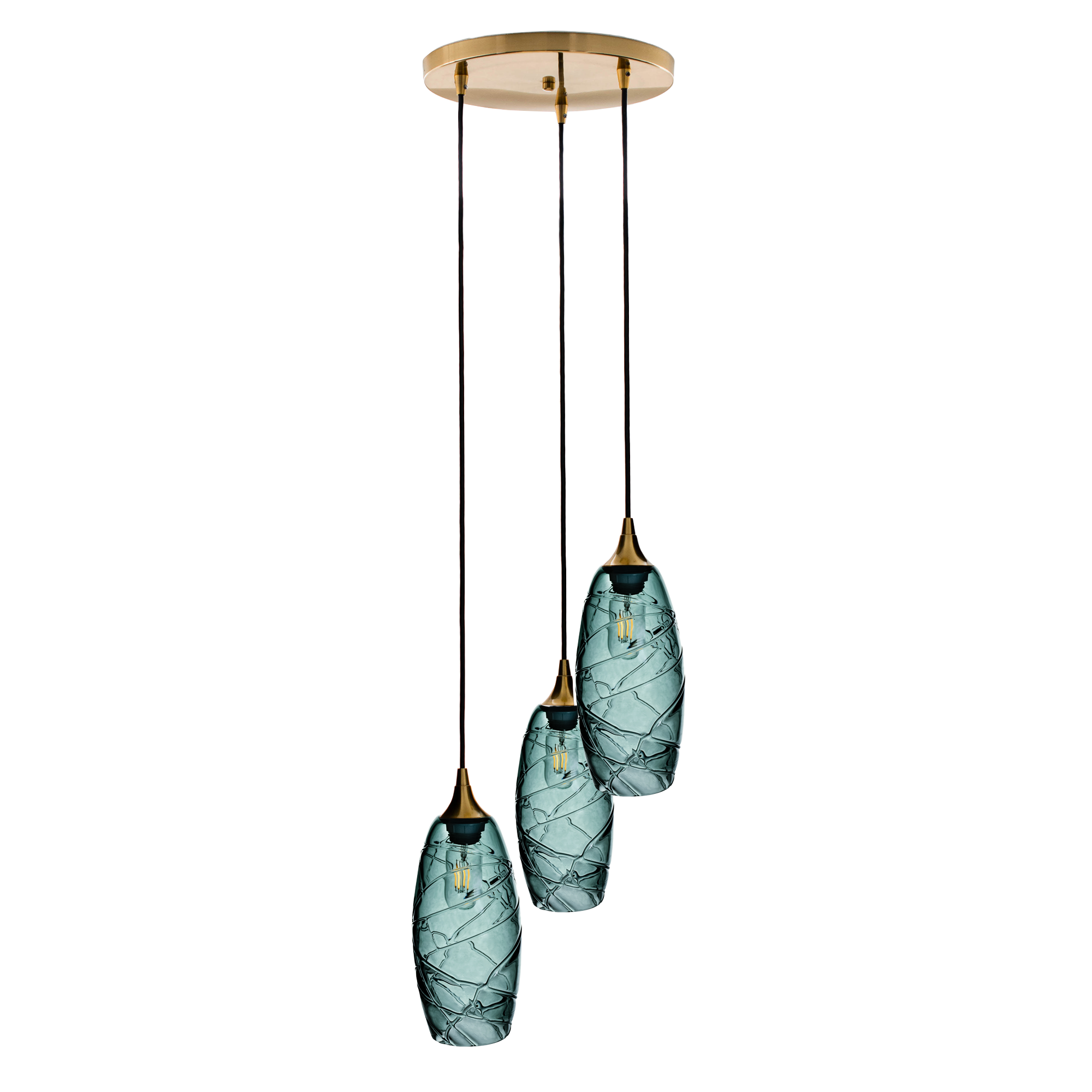 147 Spun: 3 Pendant Cascade Chandelier-Glass-Bicycle Glass Co - Hotshop-Steel Blue-Bicycle Glass Co