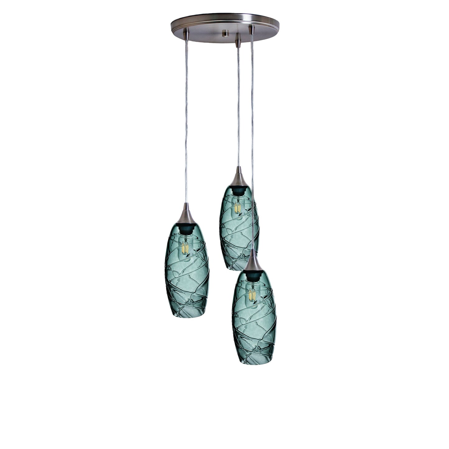 147 Spun: 3 Pendant Cascade Chandelier-Glass-Bicycle Glass Co - Hotshop-Steel Blue-Bicycle Glass Co