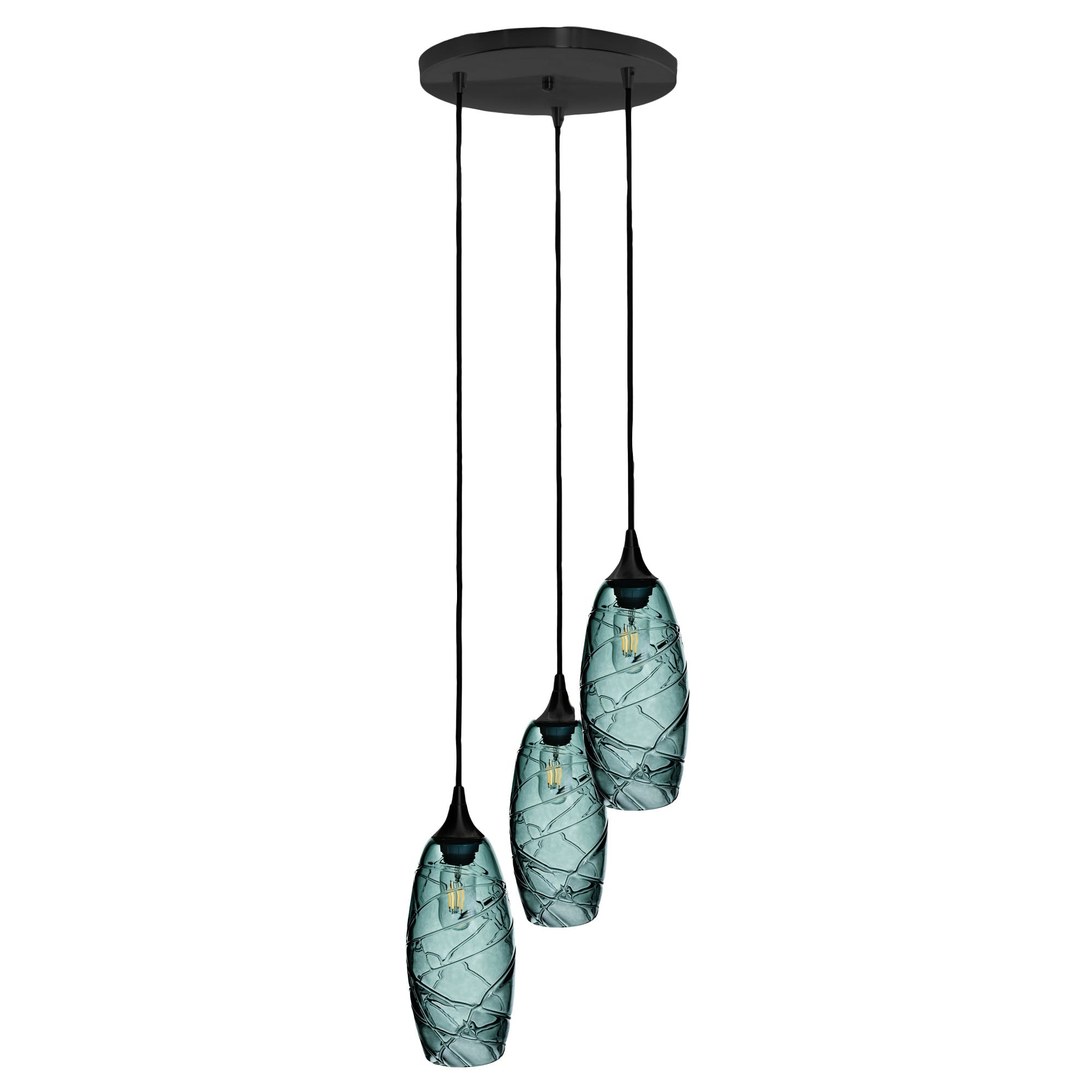 147 Spun: 3 Pendant Cascade Chandelier-Glass-Bicycle Glass Co - Hotshop-Slate Gray-Bicycle Glass Co