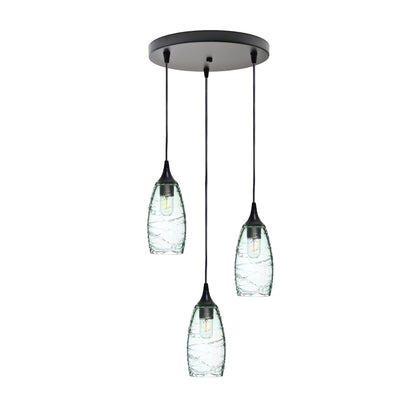 147 Spun: 3 Pendant Cascade Chandelier-Glass-Bicycle Glass Co - Hotshop-Eco Clear-Matte Black-Bicycle Glass Co