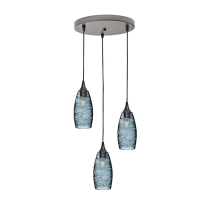 147 Spun: 3 Pendant Cascade Chandelier-Glass-Bicycle Glass Co - Hotshop-Slate Gray-Antique Bronze-Bicycle Glass Co