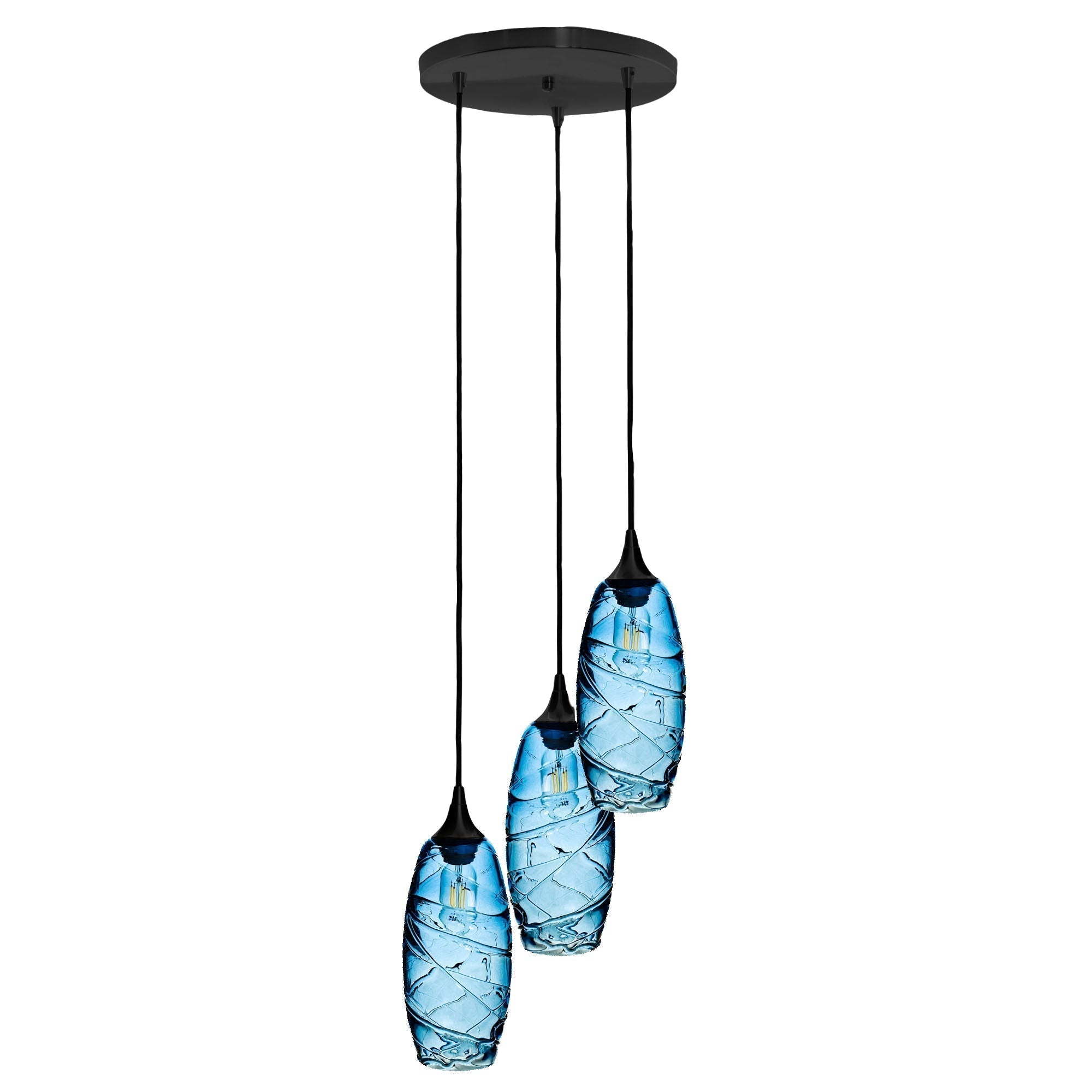 147 Spun: 3 Pendant Cascade Chandelier-Glass-Bicycle Glass Co - Hotshop-Steel Blue-Bicycle Glass Co
