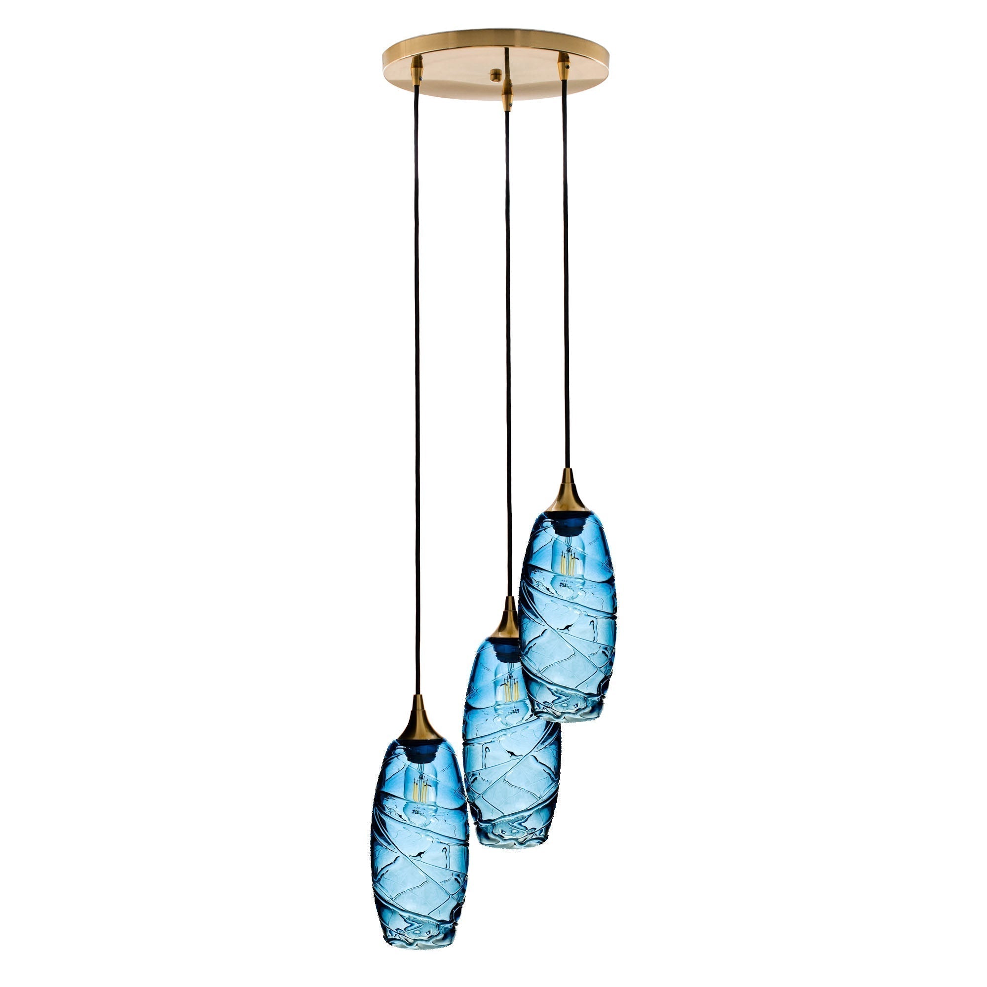 147 Spun: 3 Pendant Cascade Chandelier-Glass-Bicycle Glass Co - Hotshop-Steel Blue-Bicycle Glass Co