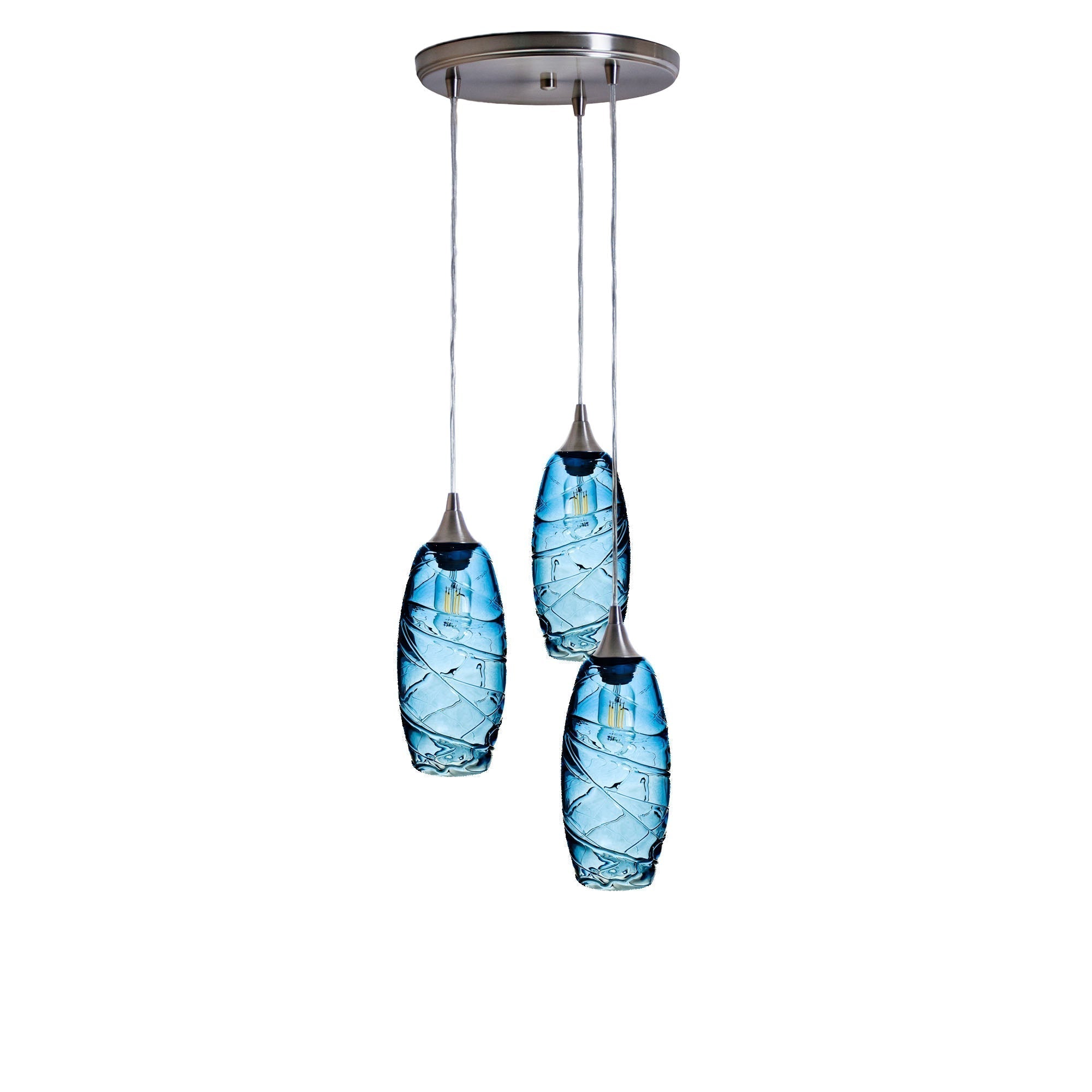 147 Spun: 3 Pendant Cascade Chandelier-Glass-Bicycle Glass Co - Hotshop-Steel Blue-Bicycle Glass Co
