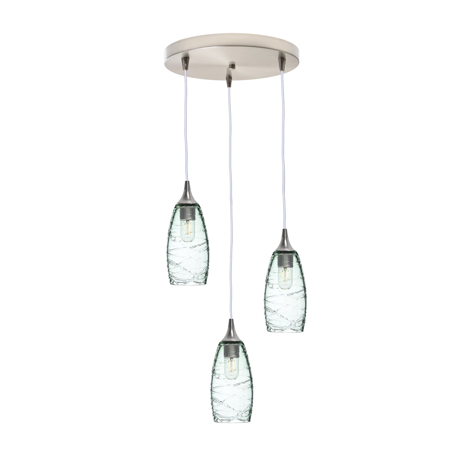 147 Spun: 3 Pendant Cascade Chandelier-Glass-Bicycle Glass Co - Hotshop-Eco Clear-Brushed Nickel-Bicycle Glass Co