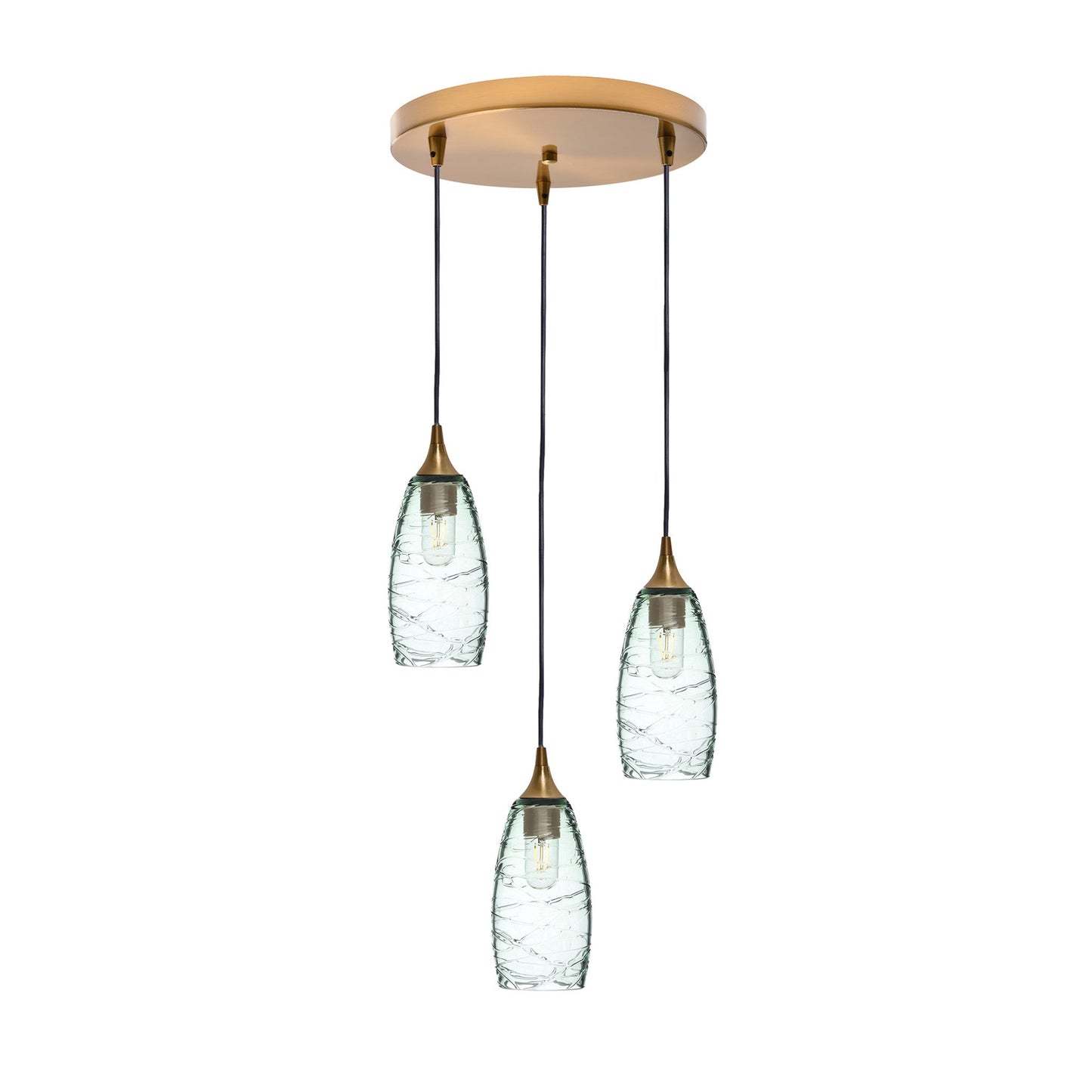 147 Spun: 3 Pendant Cascade Chandelier-Glass-Bicycle Glass Co - Hotshop-Eco Clear-Polished Brass-Bicycle Glass Co