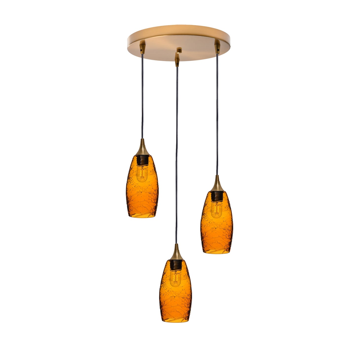 147 Spun: 3 Pendant Cascade Chandelier-Glass-Bicycle Glass Co - Hotshop-Golden Amber-Polished Brass-Bicycle Glass Co