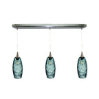 Bicycle Glass Co 147 Spun: 3 Pendant Linear Chandelier, Slate Gray Glass, Brushed Nickel Hardware 