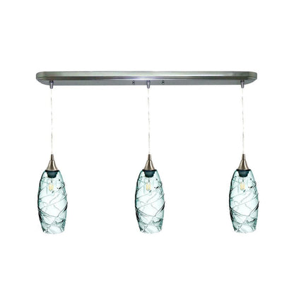Bicycle Glass Co 147 Spun: 3 Pendant Linear Chandelier, Eco Clear Glass, Brushed Nickel Hardware 