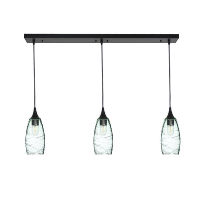 147 Spun: 3 Pendant Linear Chandelier-Glass-Bicycle Glass Co - Hotshop-Eco Clear-Matte Black-Bicycle Glass Co