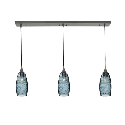 147 Spun: 3 Pendant Linear Chandelier-Glass-Bicycle Glass Co - Hotshop-Slate Gray-Antique Bronze-Bicycle Glass Co