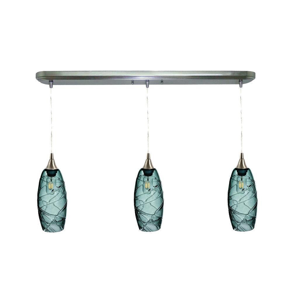 Bicycle Glass Co 147 Spun: 3 Pendant Linear Chandelier, Slate Gray Glass, Brushed Nickel Hardware 