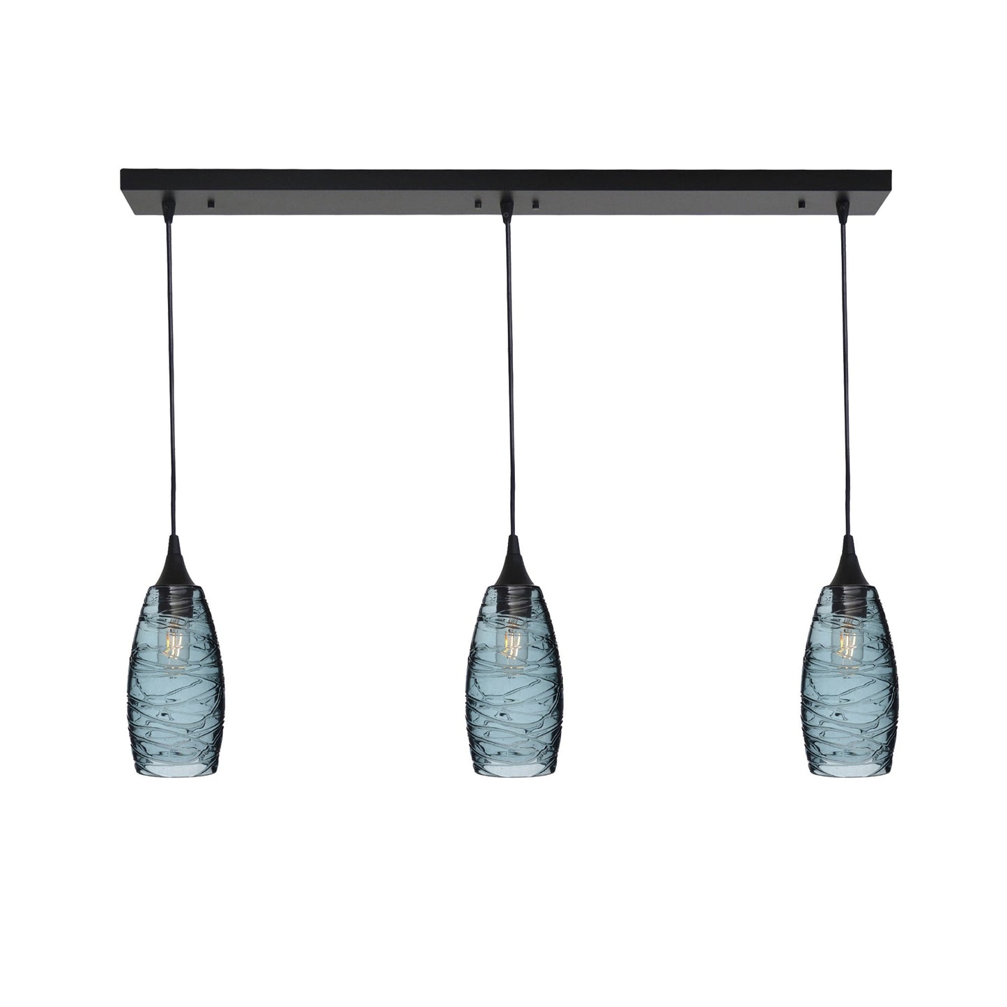 147 Spun: 3 Pendant Linear Chandelier-Glass-Bicycle Glass Co - Hotshop-Slate Gray-Matte Black-Bicycle Glass Co