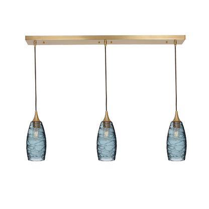 147 Spun: 3 Pendant Linear Chandelier-Glass-Bicycle Glass Co - Hotshop-Slate Gray-Polished Brass-Bicycle Glass Co