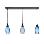 147 Spun: 3 Pendant Linear Chandelier-Glass-Bicycle Glass Co - Hotshop-Steel Blue-Matte Black-Bicycle Glass Co