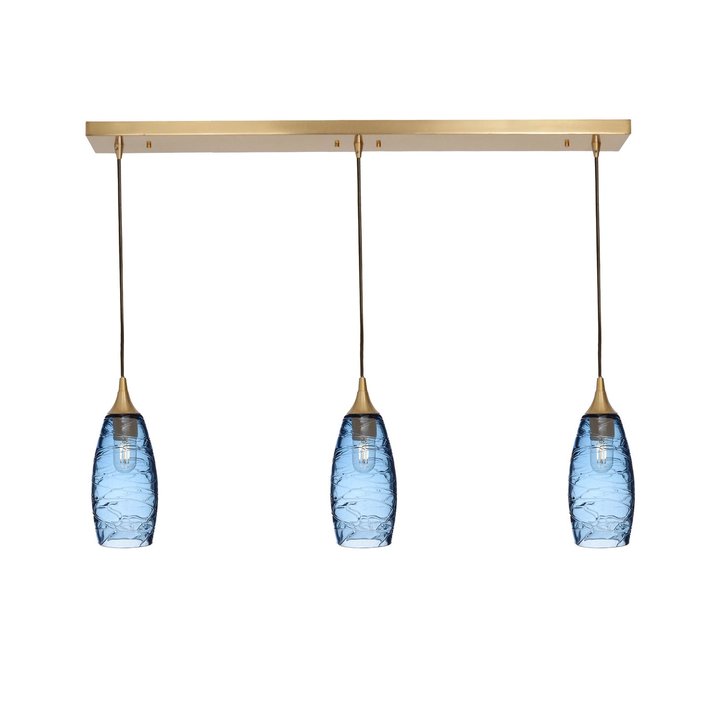 147 Spun: 3 Pendant Linear Chandelier-Glass-Bicycle Glass Co - Hotshop-Steel Blue-Polished Brass-Bicycle Glass Co