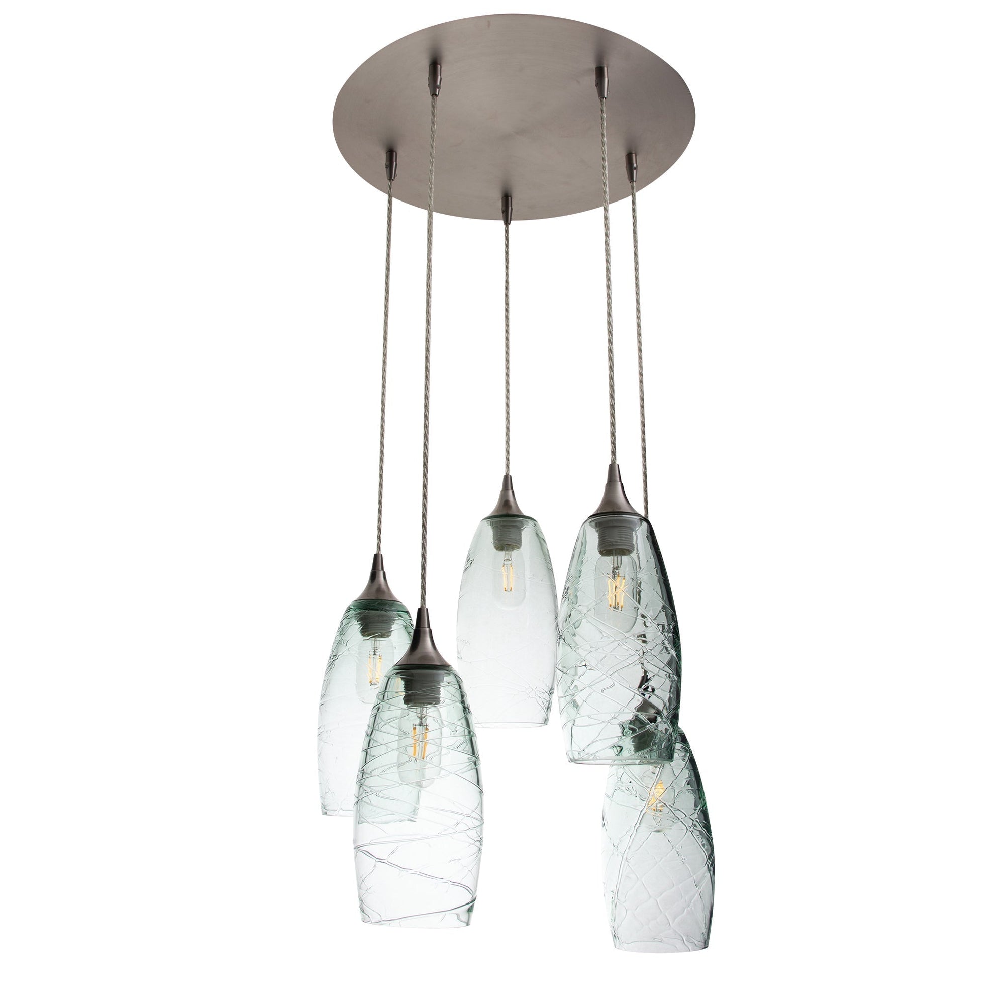 147 Spun: 5 Pendant Cascade Chandelier-Glass-Bicycle Glass Co.-Steel Blue-Bicycle Glass Co
