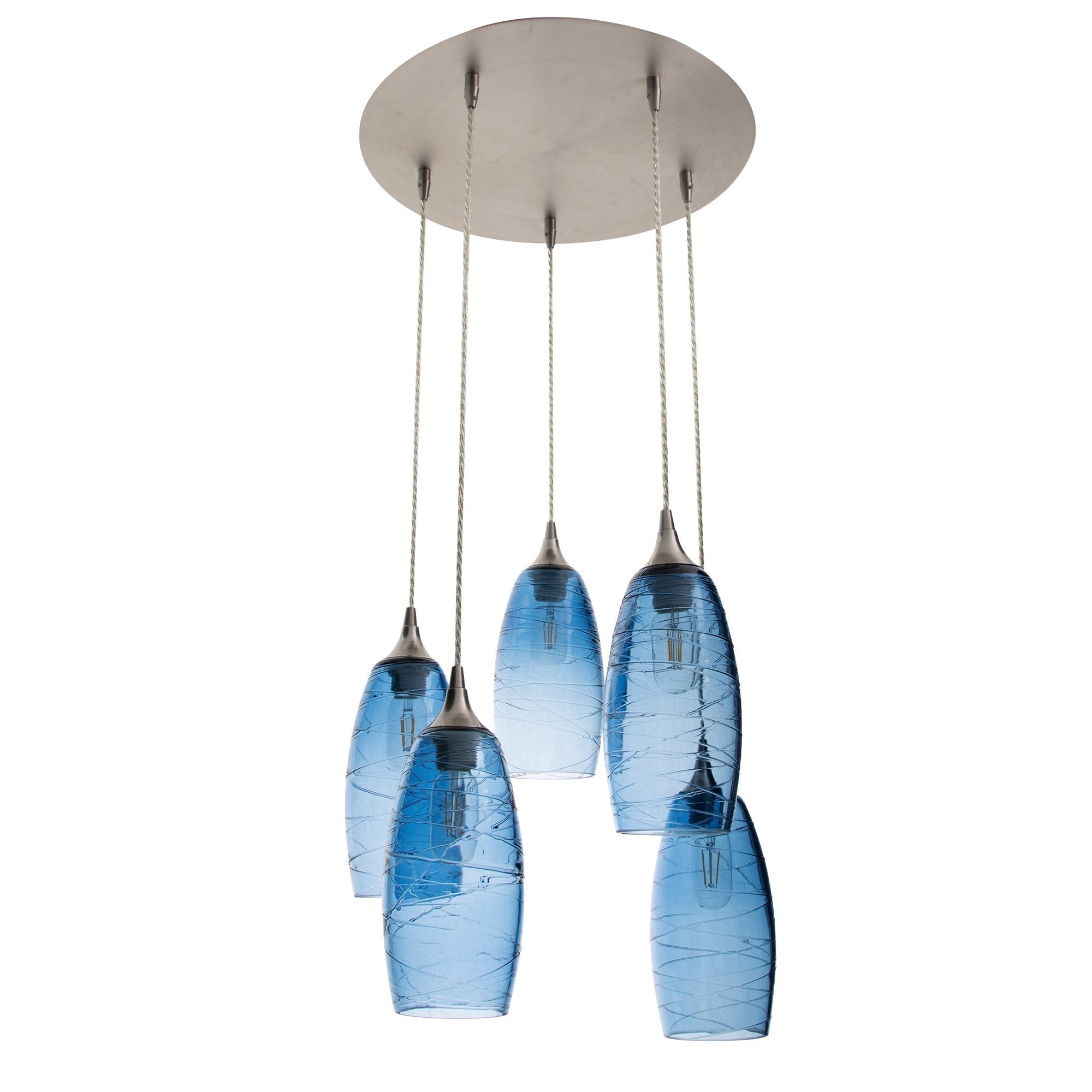 147 Spun: 5 Pendant Cascade Chandelier-Glass-Bicycle Glass Co.-Steel Blue-Bicycle Glass Co