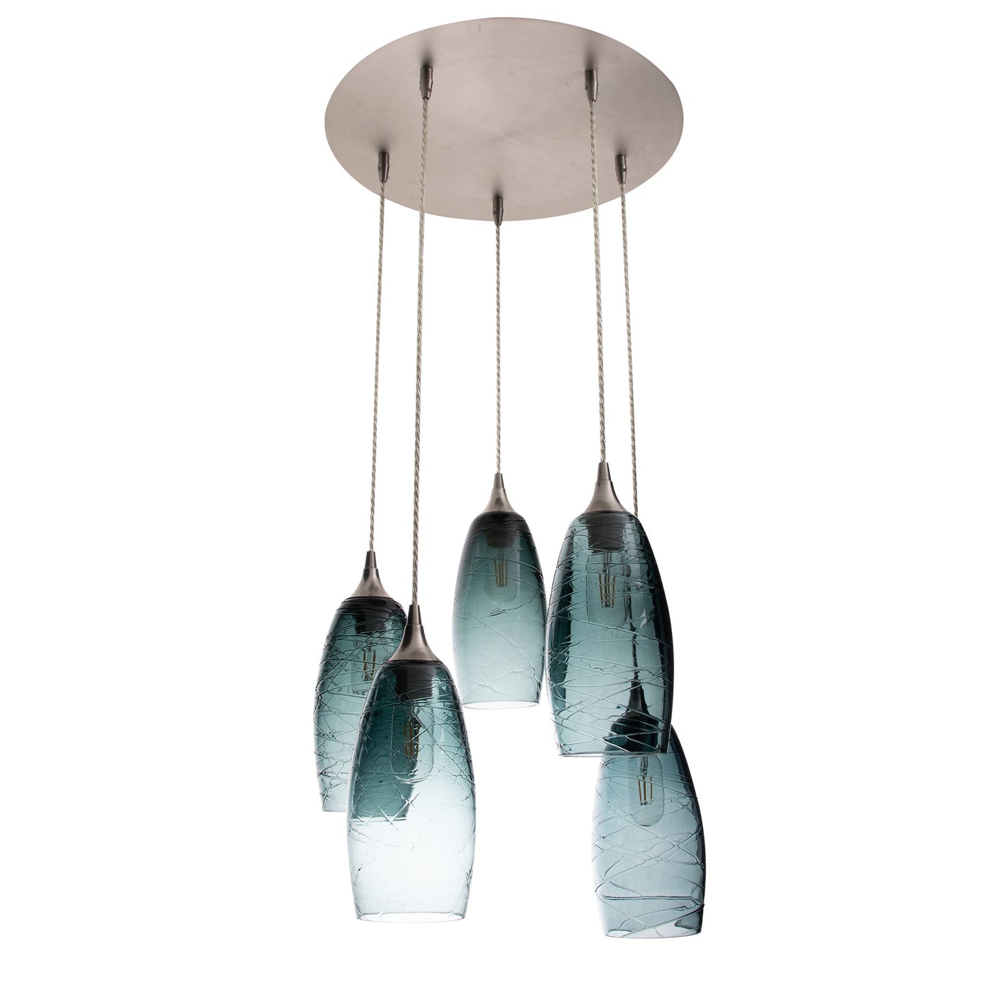 147 Spun: 5 Pendant Cascade Chandelier-Glass-Bicycle Glass Co.-Steel Blue-Bicycle Glass Co