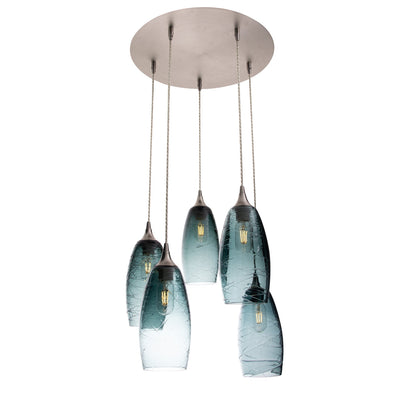 147 Spun: 5 Pendant Cascade Chandelier-Glass-Bicycle Glass Co.-Slate Gray-Bicycle Glass Co