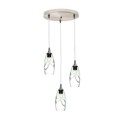 147 Swell: 3 Pendant Cascade Chandelier-Glass-Bicycle Glass Co - Hotshop-Eco Clear-Brushed Nickel-Bicycle Glass Co