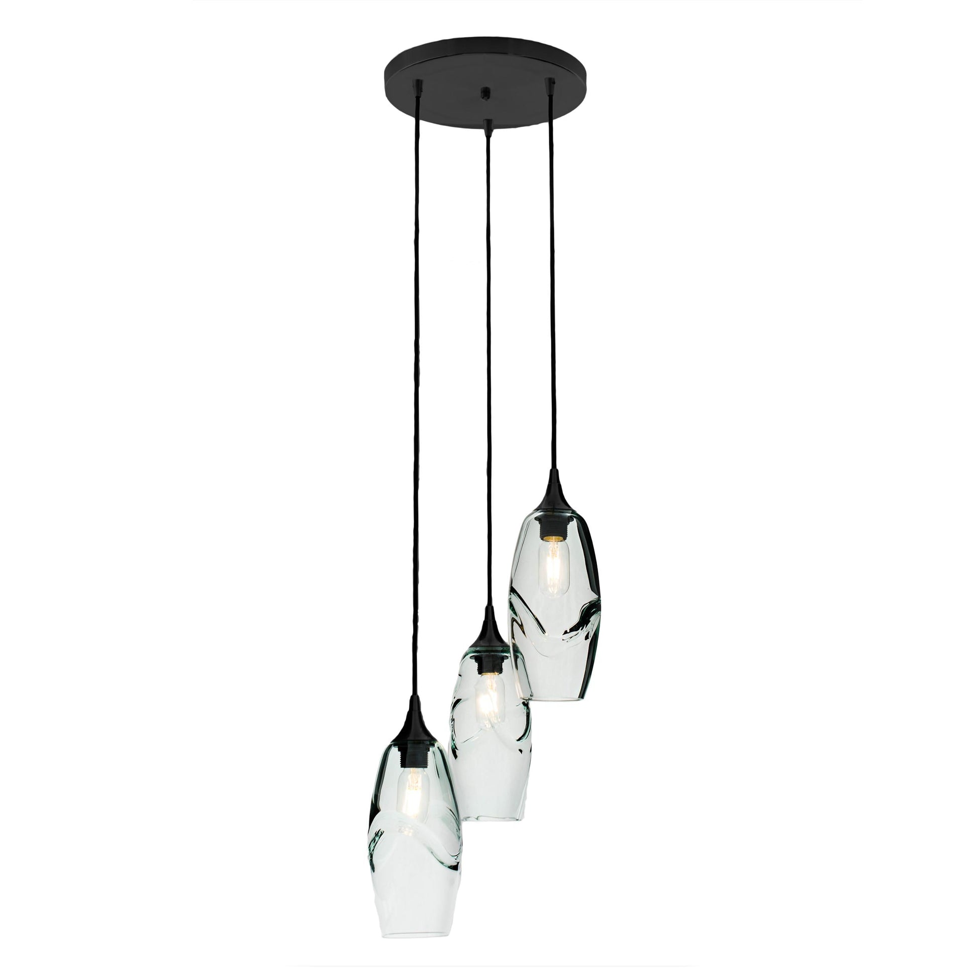 147 Swell: 3 Pendant Cascade Chandelier-Glass-Bicycle Glass Co-Steel Blue-Bicycle Glass Co