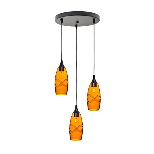 147 Swell: 3 Pendant Cascade Chandelier-Glass-Bicycle Glass Co - Hotshop-Golden Amber-Matte Black-Bicycle Glass Co